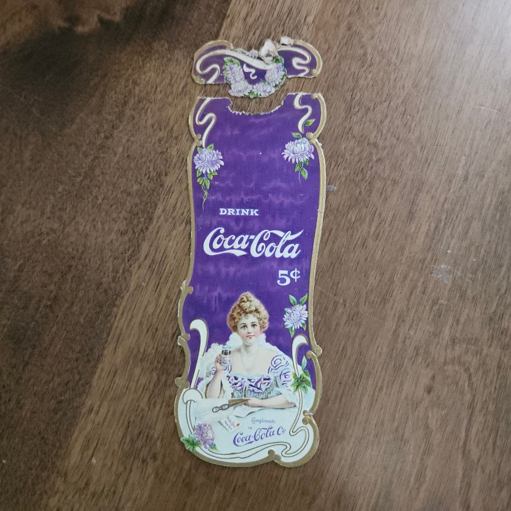 1903 Coca-Cola Purple Bookmark TORN 6 Inch Paper Antique Paducah KY Hilda Clark